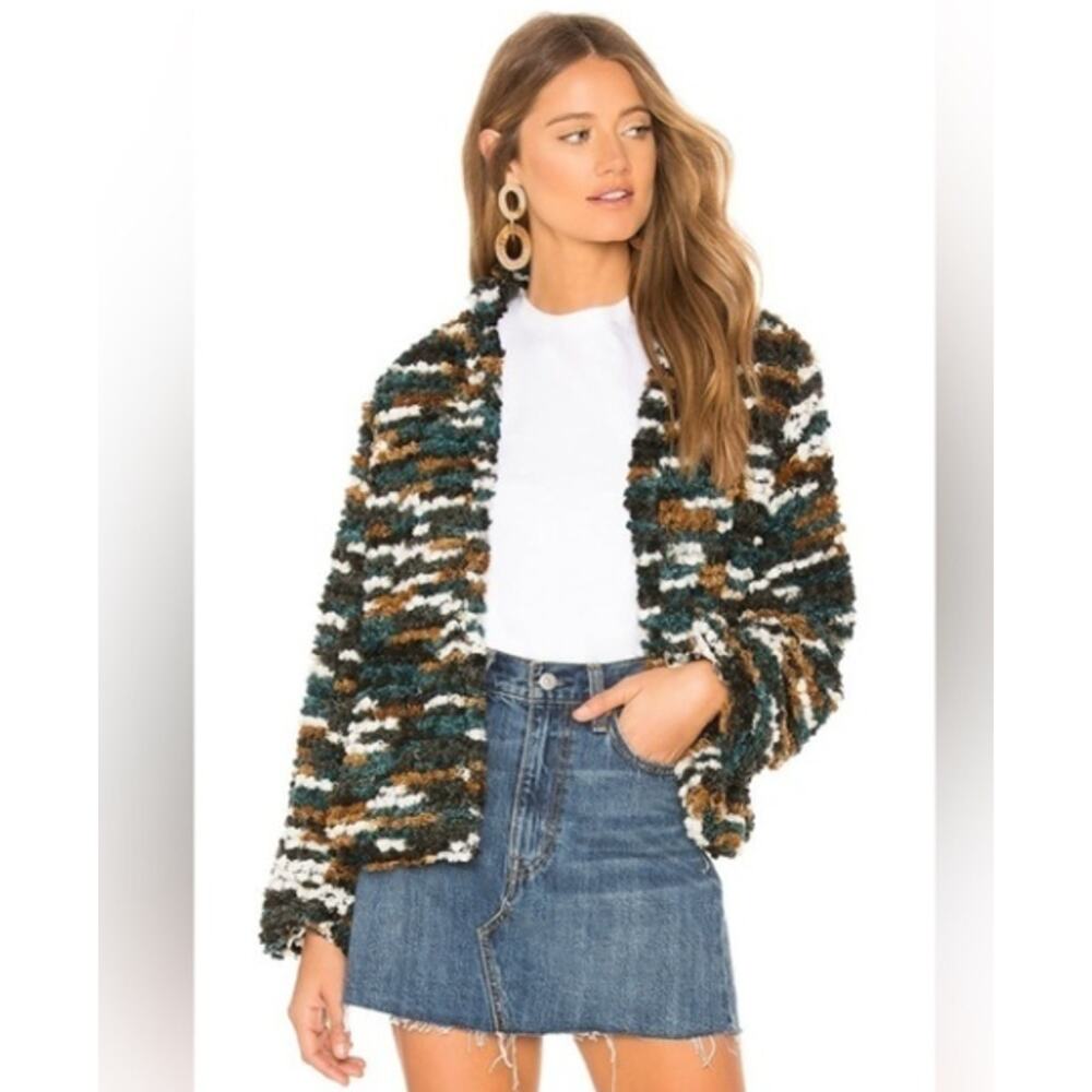 TULAROSA Inori Textured Open Coat Hunter Green Brown White XXS